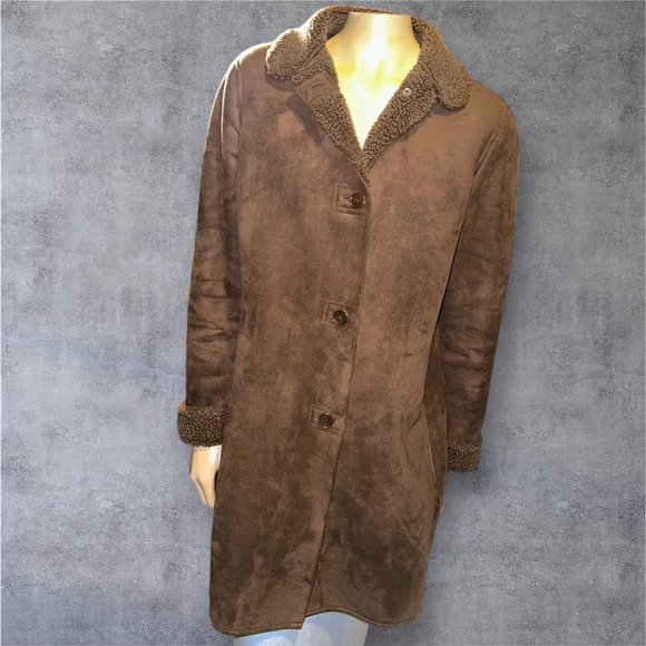 Vintage style Lands’ End Women's Faux Suede Sherpa Lined Coat size S (6-8) - Picture 1 of 11